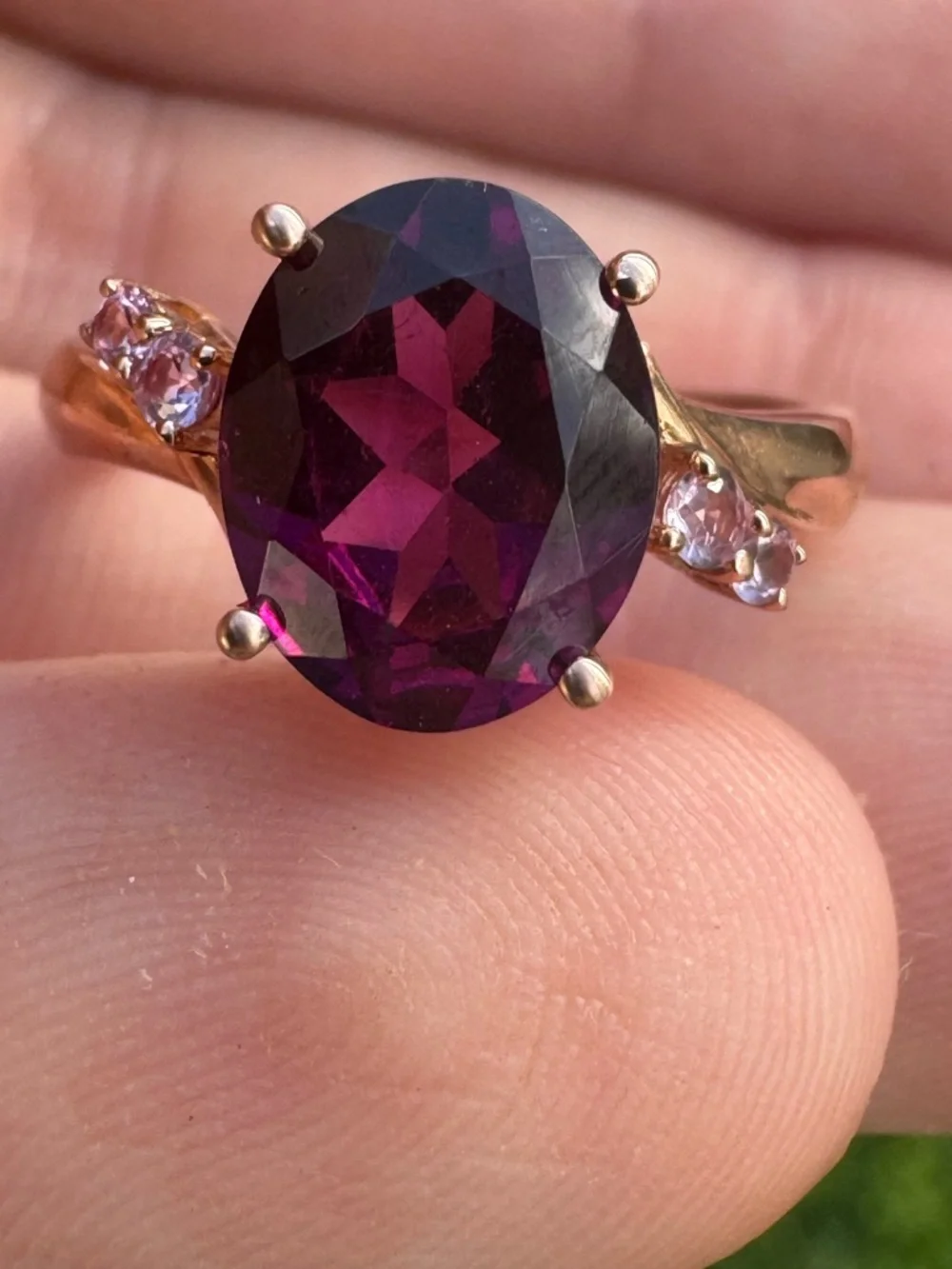 Solid 10k rose gold 2.60Ctw genuine grape garnet/pink sapphire - Picture 9 of 12